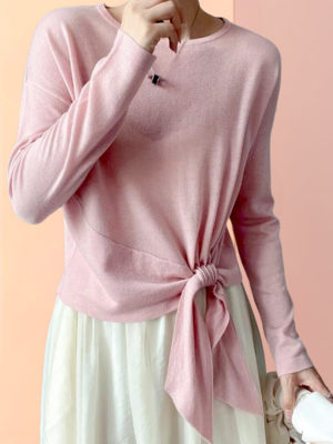 Áo len dài tay nơ gấu Pink