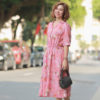 Váy đầm cổ V bổ trụ rút dây eo Pink Floral 1