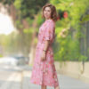 Váy đầm cổ V bổ trụ rút dây eo Pink Floral
