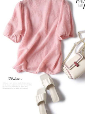 Áo len tay bồng hoa chìm Pink