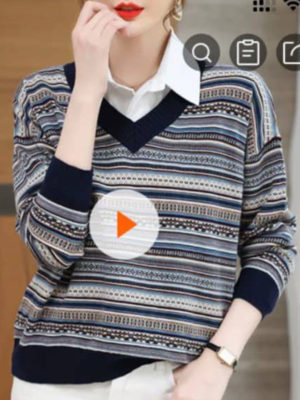 Áo len dài tay cổ tim họa tiết thổ cẩm Stripe
