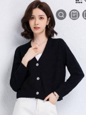 Áo khoác len họa tiết hình thoi Black 1