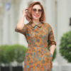 Váy đầm cổ sơ mi can eo túi chéo Brown Floral 2