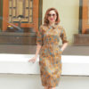 Váy đầm cổ sơ mi can eo túi chéo Brown Floral 3