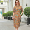 Váy đầm cổ sơ mi can eo túi chéo Brown Floral 6