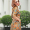 Váy đầm cổ sơ mi can eo túi chéo Brown Floral 7
