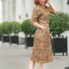 Váy đầm cổ sơ mi can eo túi chéo Brown Floral 1