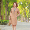 Váy đầm cổ tàu phối nẹp cổ thổ cẩm Brown 1