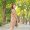 Váy đầm cổ tàu phối nẹp cổ thổ cẩm Brown 2