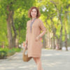 Váy đầm cổ tàu phối nẹp cổ thổ cẩm Brown 4