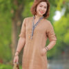 Váy đầm cổ tàu phối nẹp cổ thổ cẩm Brown 5