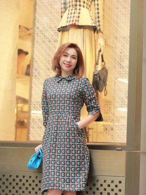 Váy đầm dạ tuýt cổ sơ mi túi chéo Stripe 6
