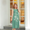 Váy đầm dáng A thêu hoa sen Olive 1