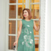Váy đầm dáng A thêu hoa sen Olive 2