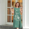 Váy đầm dáng A thêu hoa sen Olive 3