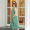 Váy đầm dáng A thêu hoa sen Olive 4