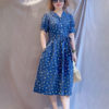 Váy đầm hoa cổ 2 ve tay bồng Navy Floral 4
