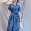 Váy đầm hoa cổ 2 ve tay bồng Navy Floral 5