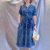 Váy đầm hoa cổ 2 ve tay bồng Navy Floral 6