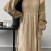 Váy đầm len gile chân váy dập Beige 2