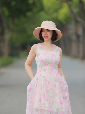 Váy đầm maxi 2 dây cổ vuông Pink Floral 2 1
