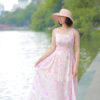 Váy đầm maxi 2 dây cổ vuông Pink Floral 2 3
