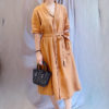 Váy đầm sơ mi diễu chỉ nẹp áo Brown 3