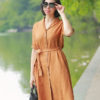 Váy đầm sơ mi diễu chỉ nẹp áo Brown 4