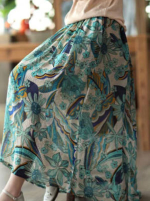 Chân váy hoa cạp chun rút dây Blue Floral