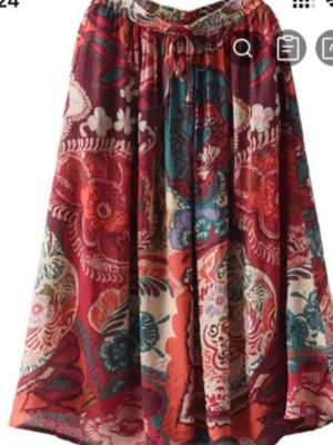 Chân váy hoa cạp chun rút dây Red Floral