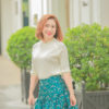 Chân váy gấm hoa dúm tầng Blue Floral 4