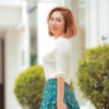 Chân váy gấm hoa dúm tầng Blue Floral 3