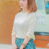 Chân váy gấm hoa dúm tầng Blue Floral