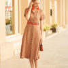 Váy đầm cổ 2 ve can eo thổ cẩm Brown