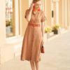 Váy đầm cổ 2 ve can eo thổ cẩm Brown 2