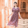 Váy đầm cổ tim chồng chun eo Purple 1