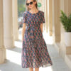 Váy đầm can ngực tùng xòe hoa cam Navy Floral