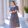 Váy đầm can ngực tùng xòe hoa cam Navy Floral 2