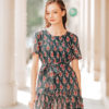 Váy đầm can ngực tùng xòe hoa cam Navy Floral 3