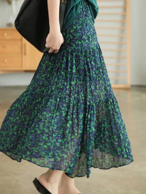 Chân váy dập dúm 3 tầng xẻ gấu Blue Floral