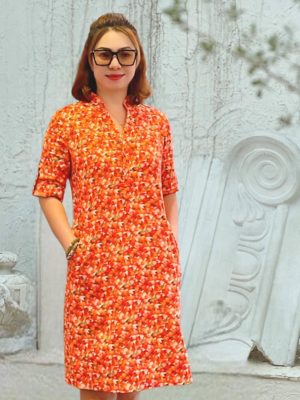 Váy đầm cổ tàu Print 2
