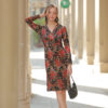 Váy đầm nhung hoa dài tay cổ tim Floral 2