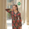 Váy đầm nhung hoa dài tay cổ tim Floral 3