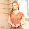 Váy đầm tay chờm chiết ly eo Print 3