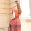 Váy đầm tay chờm chiết ly eo Print 4