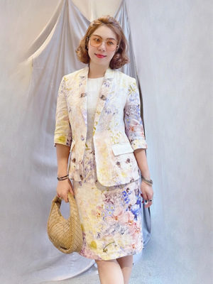 Áo blazer hoa cổ 2 ve túi cơi Purple Floral
