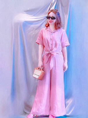 Ao co 2 ve tay mang sec buoc ta Pink 2
