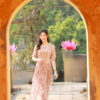Bo ao dai nhung hoa Beige Floral 3