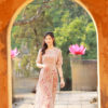 Bo ao dai nhung hoa Beige Floral 2