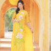 Bo ao dai lua theu sen Yellow 3